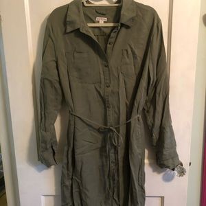 Olive Green Button Down Shirt Dress.